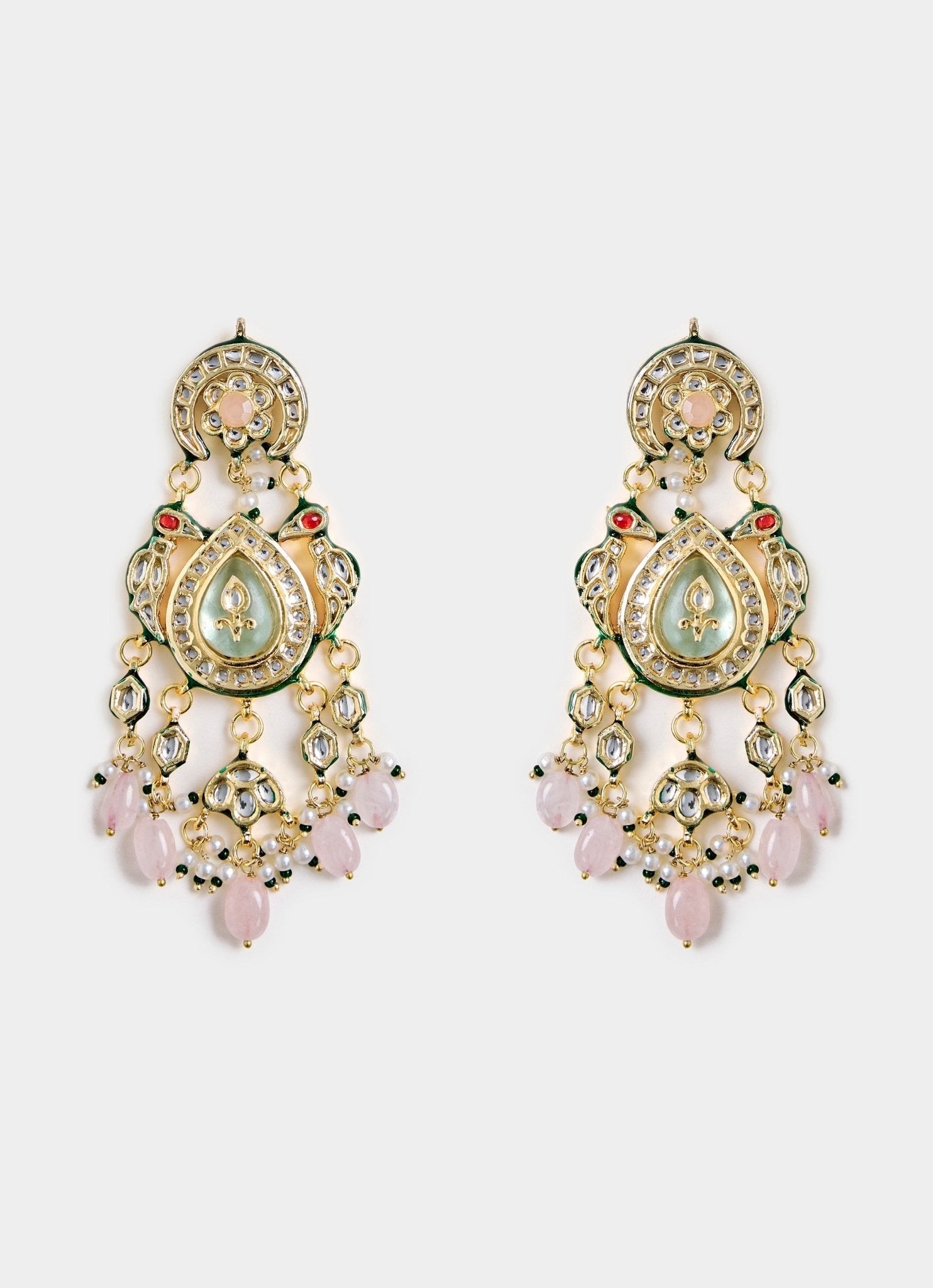 Vivinia by Vidhi Mehra Floral Pink Kundan Pearl Drop EarringsFabilicious Fashion