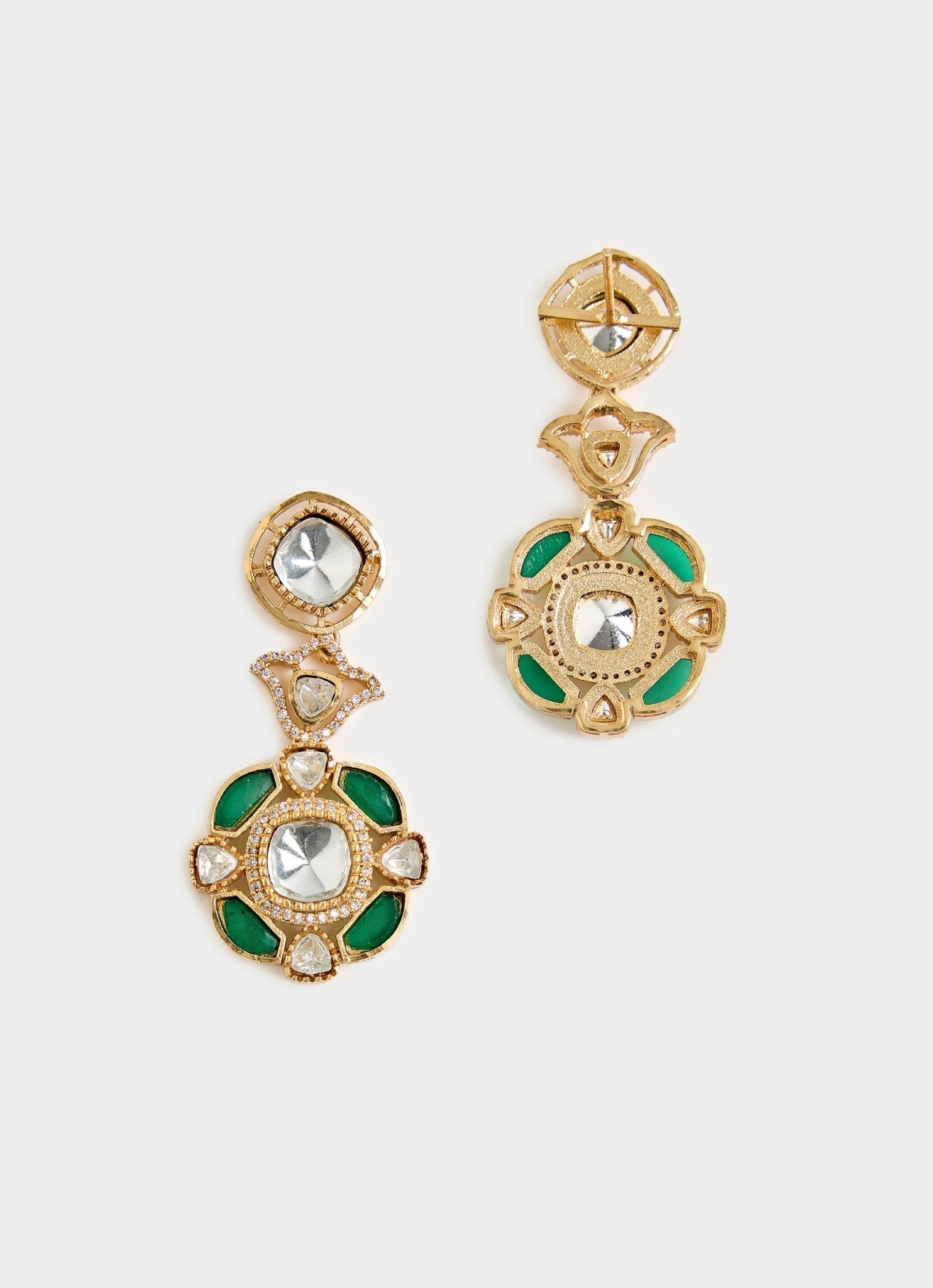 Vivinia by Vidhi Mehra Gold And Emerald Green Kundan Necklace SetFabilicious Fashion