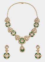 Vivinia by Vidhi Mehra Gold And Emerald Green Kundan Necklace SetFabilicious Fashion
