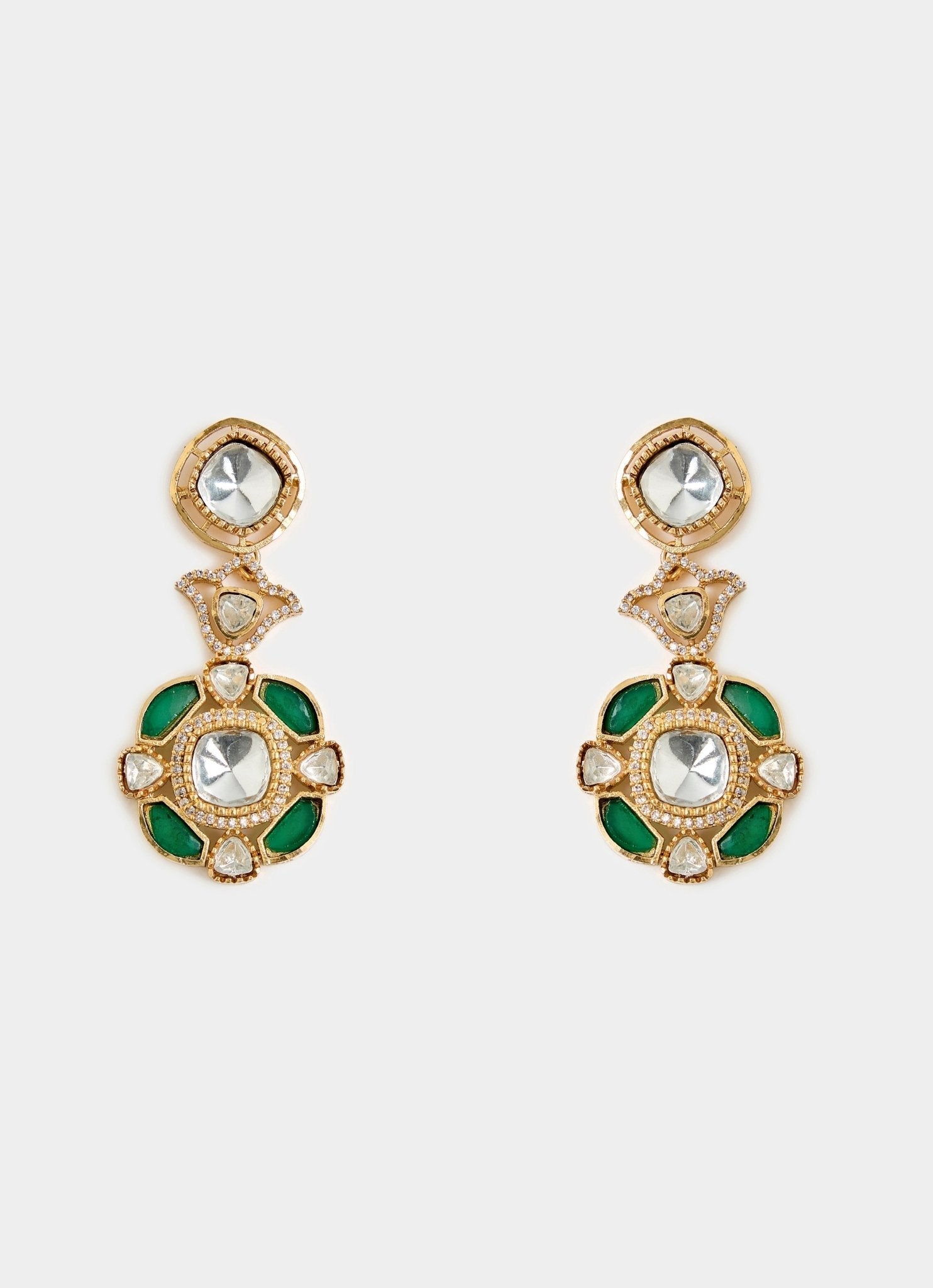 Vivinia by Vidhi Mehra Gold And Emerald Green Kundan Necklace SetFabilicious Fashion