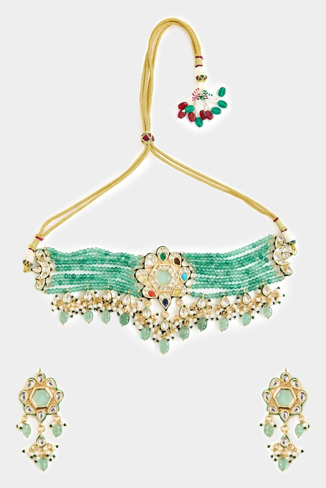 Vivinia by Vidhi Mehra Gold And Green Beaded Choker Necklace SetFabilicious Fashion