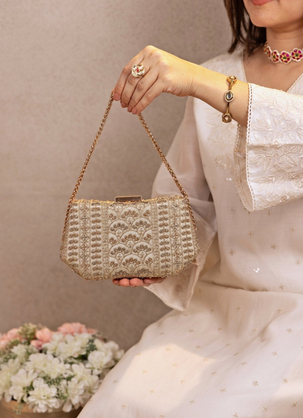 Gold Embroidered Clutch