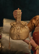 Amyra Gold Embroidered Georgette PotliShop Jashn