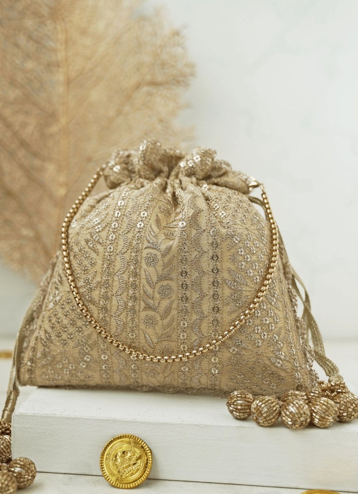 Gold Embroidered Potli