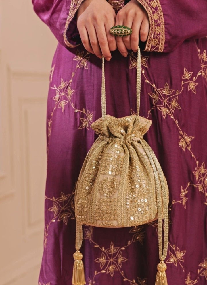 Gold Embroidered Potli