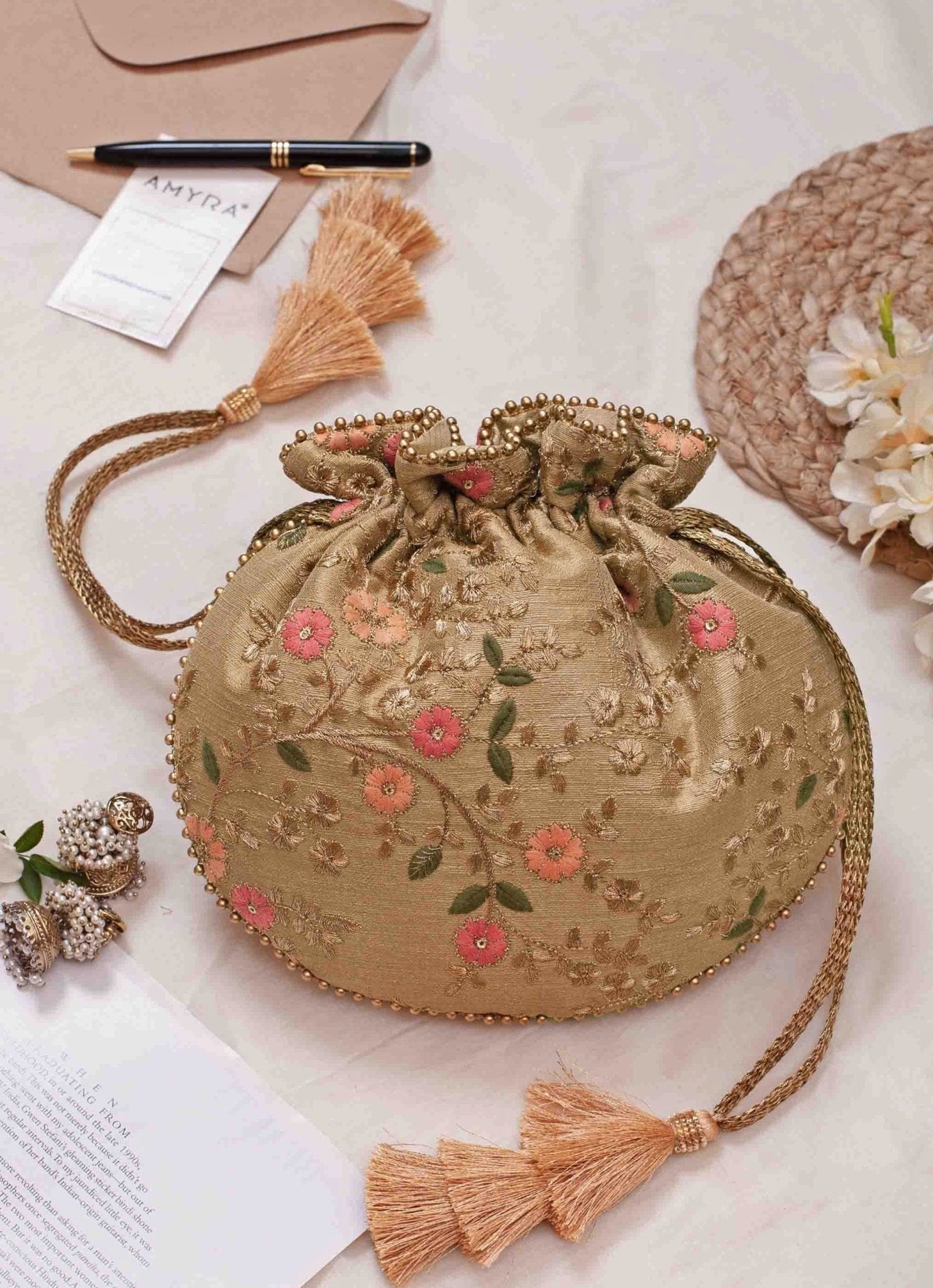 Gold Embroidered Potli