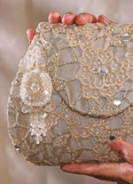 Amyra Gold Embroidered Tissue Flapover BagShop Jashn