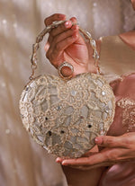Amyra Gold Embroidered Tissue Heart ClutchShop Jashn