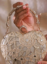 Amyra Gold Embroidered Tissue Heart ClutchShop Jashn