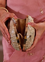 Amyra Gold Embroidered Tissue Heart ClutchShop Jashn