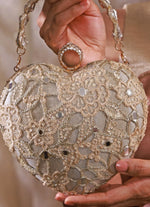 Amyra Gold Embroidered Tissue Heart ClutchShop Jashn