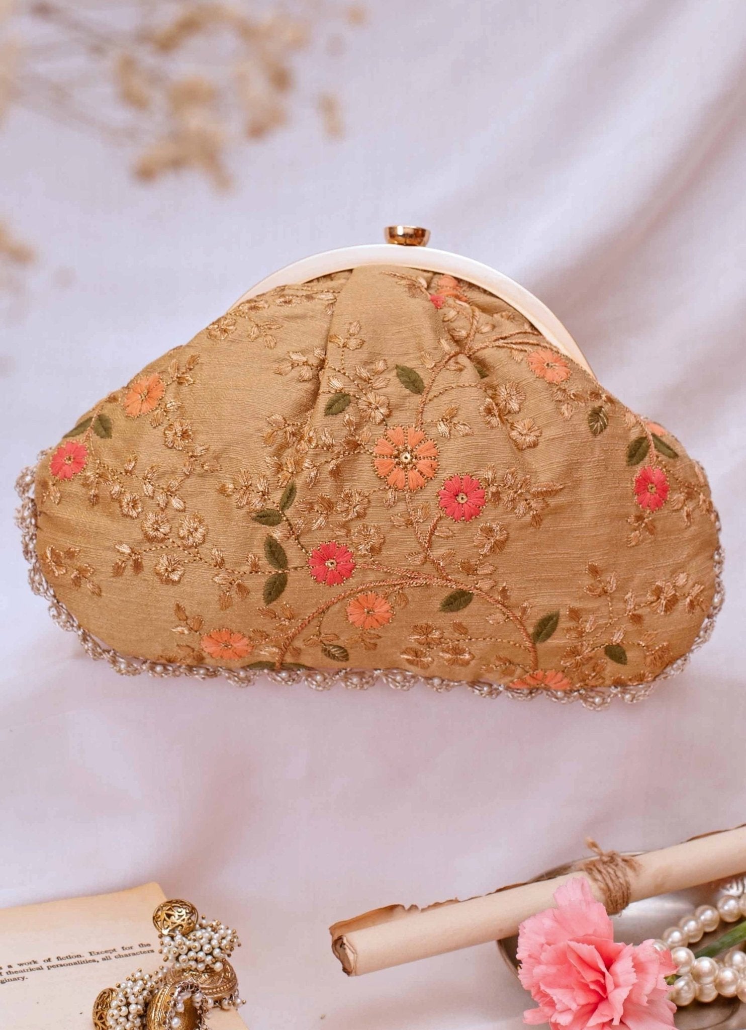 Gold Embroidered Vintage Purse