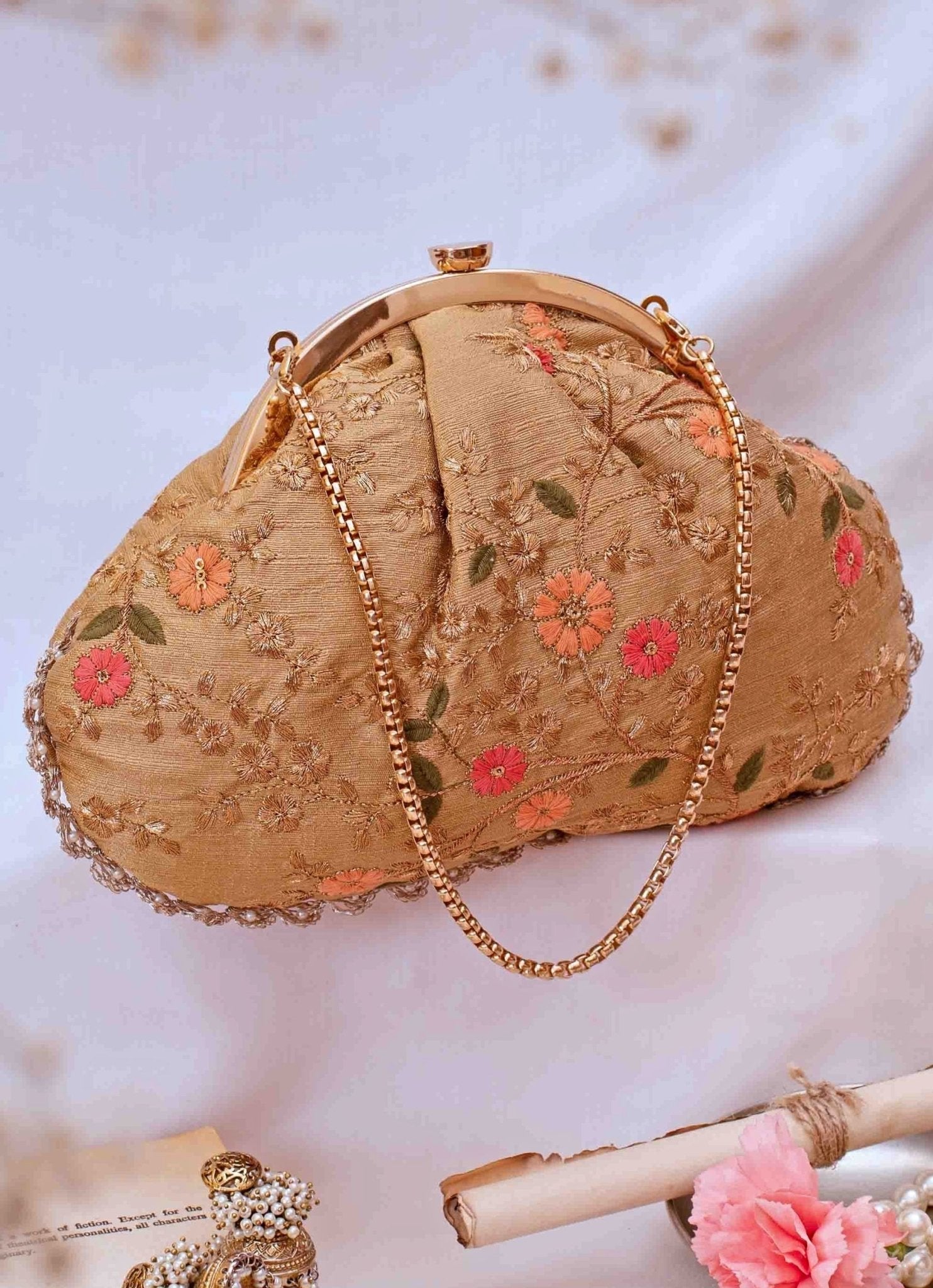 Gold Embroidered Vintage Purse