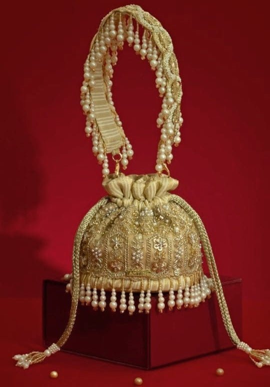Amyra Gold Pearl Embroidered Mini PotliShop Jashn