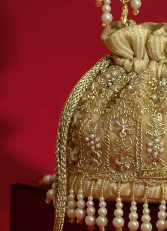 Amyra Gold Pearl Embroidered Mini PotliShop Jashn