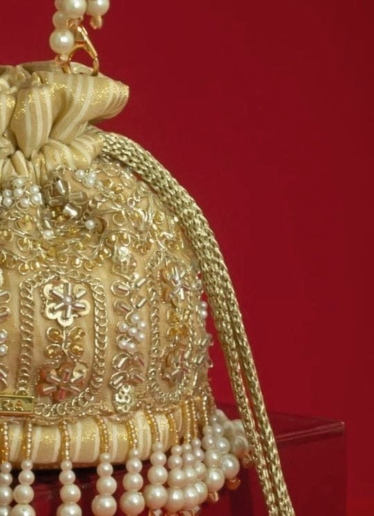 Amyra Gold Pearl Embroidered Mini PotliShop Jashn