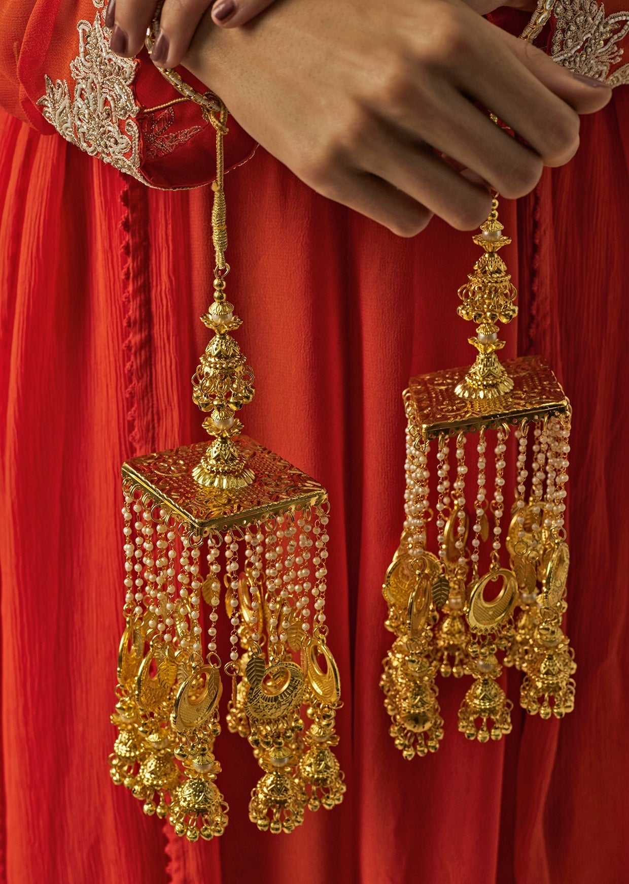 Vivinia by Vidhi Mehra Gold Plated Bridal Floral Kaleeras With Jhumka HangingsFabilicious Fashion