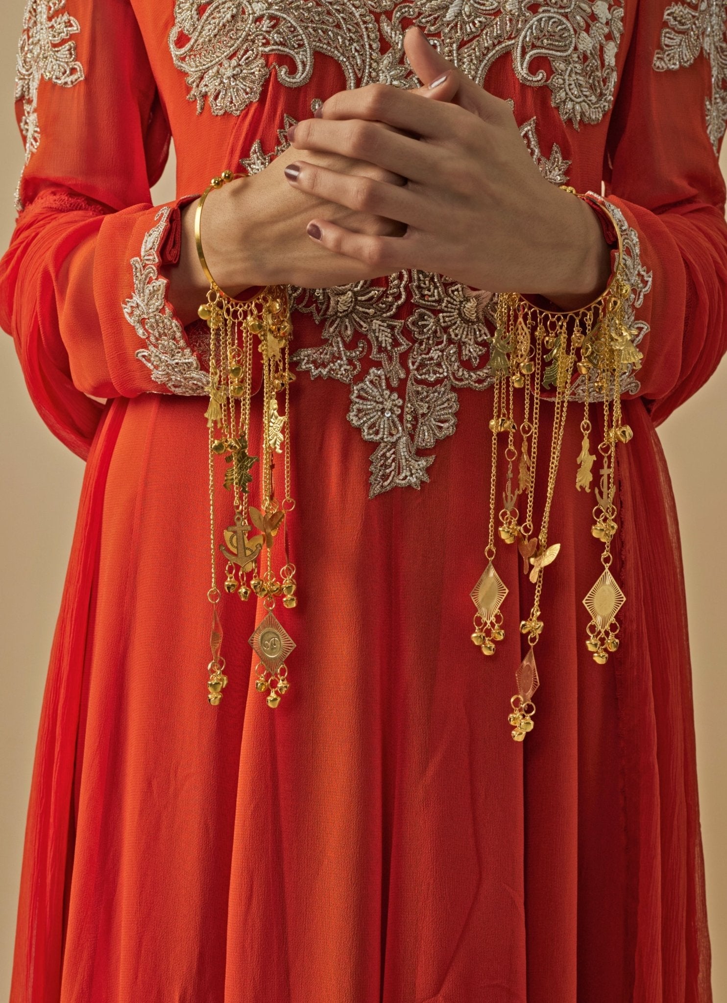 Vivinia by Vidhi Mehra Gold Plated Bridal Kaleeras With Chain HangingsFabilicious Fashion