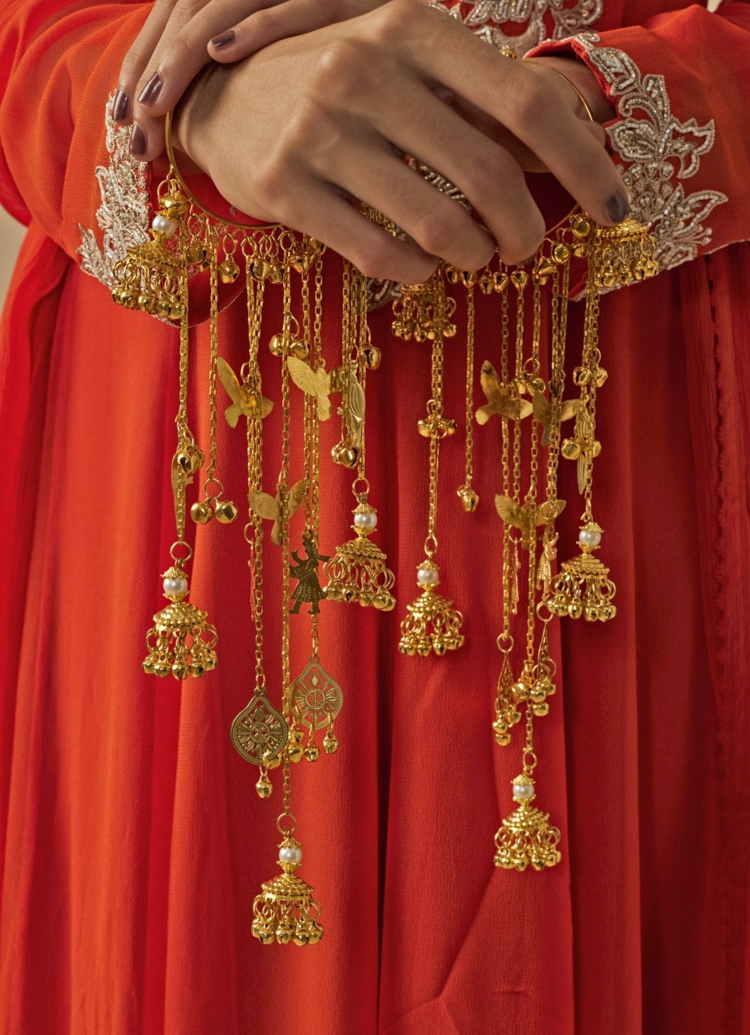 Vivinia by Vidhi Mehra Gold Plated Bridal Kaleeras With Dangling Jhumka HangingsFabilicious Fashion