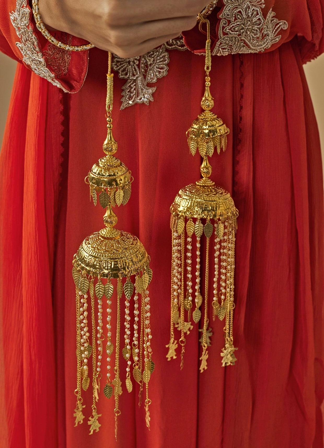 Vivinia by Vidhi Mehra Gold Plated Bridal Kaleeras With Leaf HangingsFabilicious Fashion