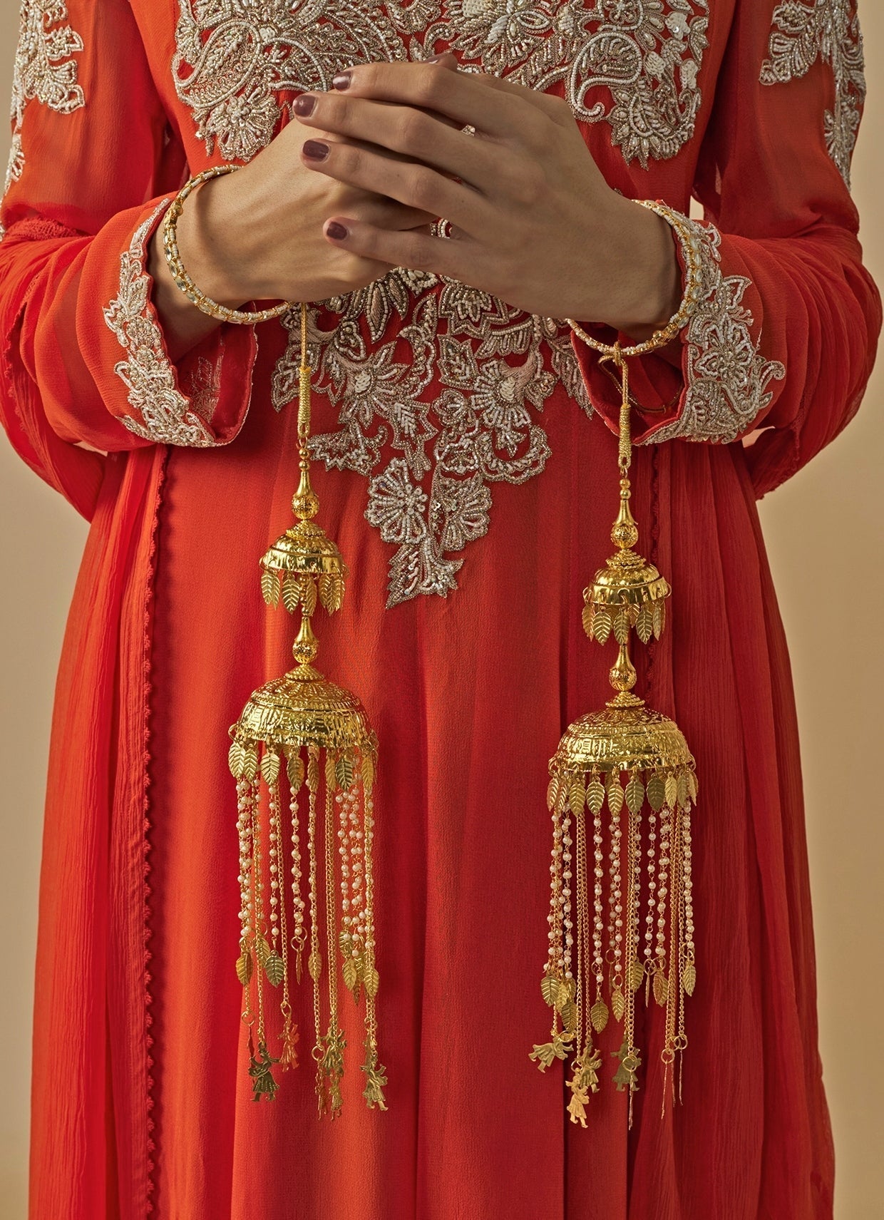 Vivinia by Vidhi Mehra Gold Plated Bridal Kaleeras With Leaf HangingsFabilicious Fashion
