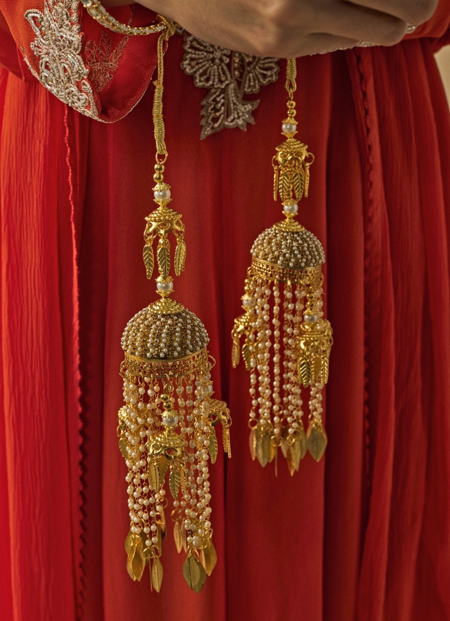 Vivinia by Vidhi Mehra Gold Plated Bridal Kaleeras With Leaf HangingsFabilicious Fashion