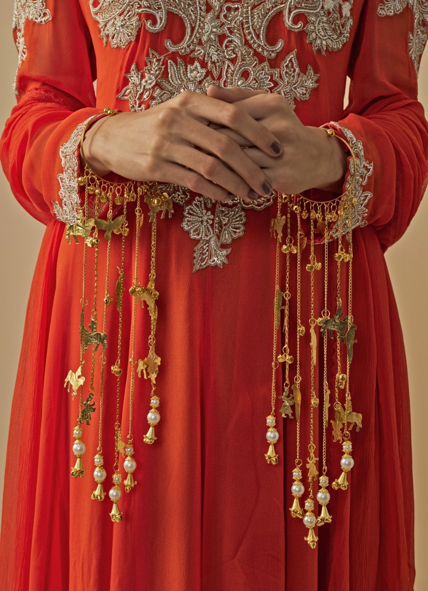 Vivinia by Vidhi Mehra Gold Plated Bridal Kaleeras With Pearl DropFabilicious Fashion
