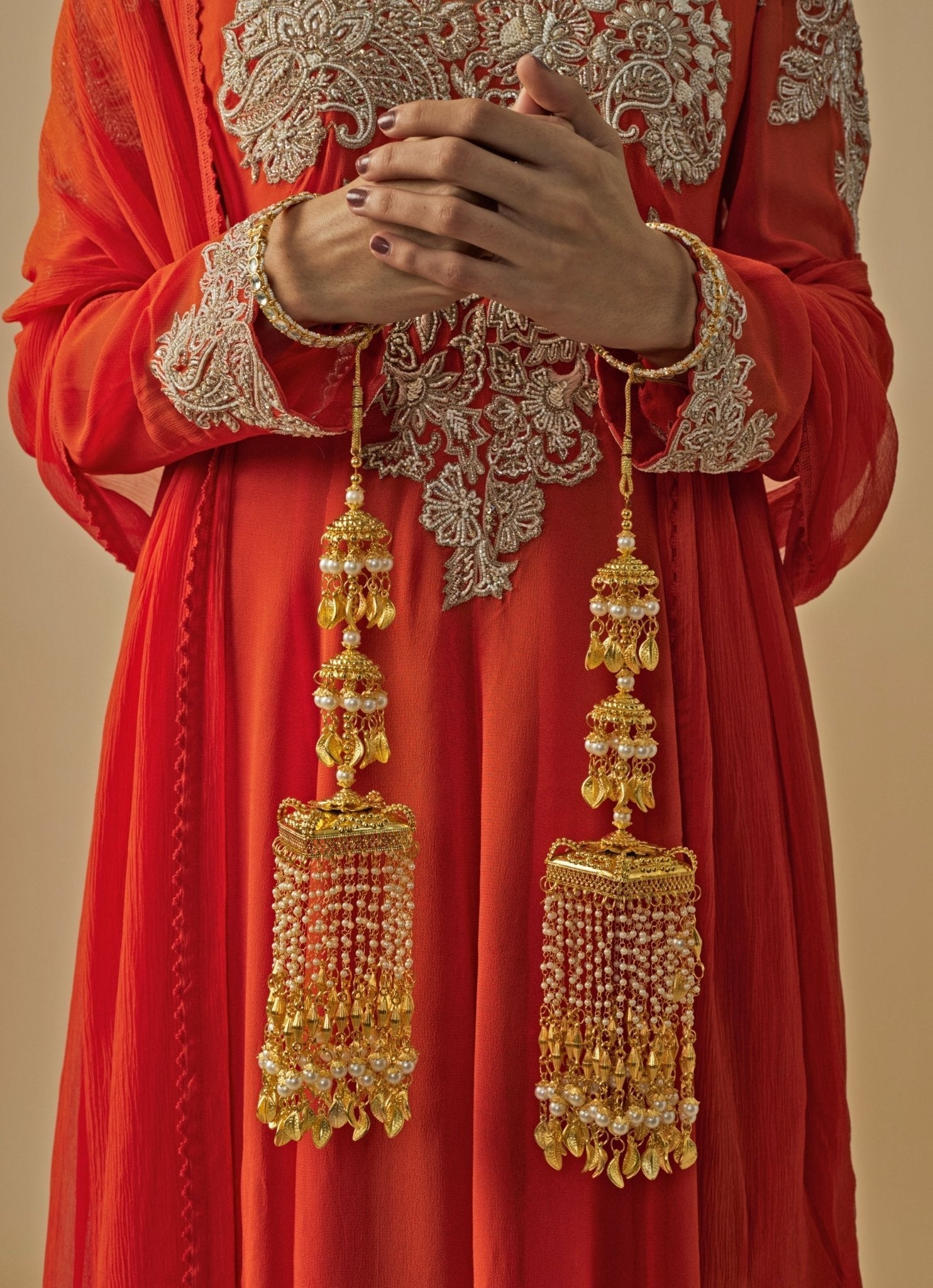 Vivinia by Vidhi Mehra Gold Plated Bridal Kaleeras With Pearl HangingsFabilicious Fashion