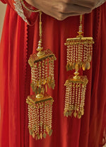 Vivinia by Vidhi Mehra Gold Plated Bridal Kaleeras With Pearl Leaf HangingsFabilicious Fashion