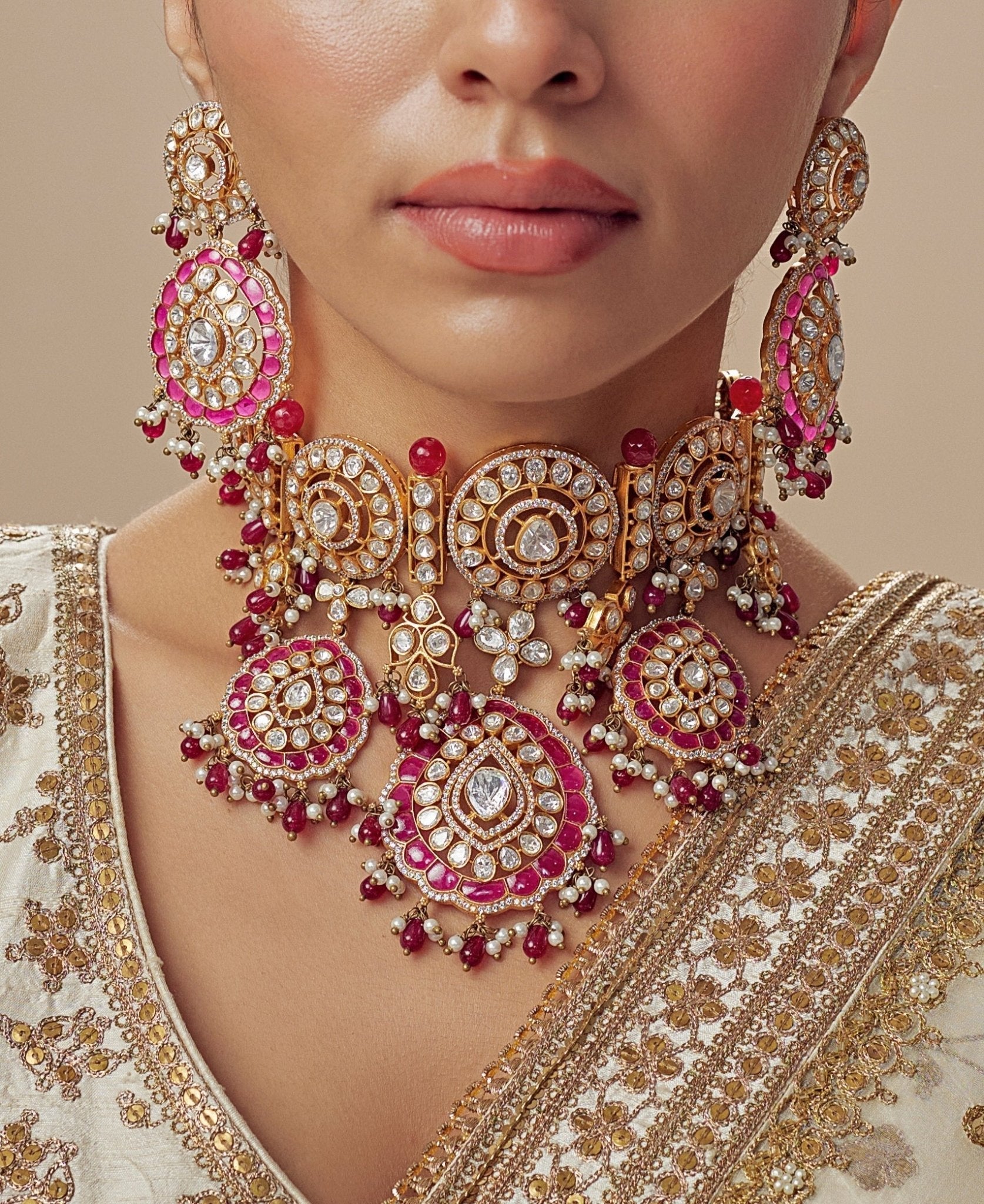 Vivinia by Vidhi Mehra Gold Plated Bridal Kundan And Polki Choker Necklace Set With Maang TikkaFabilicious Fashion