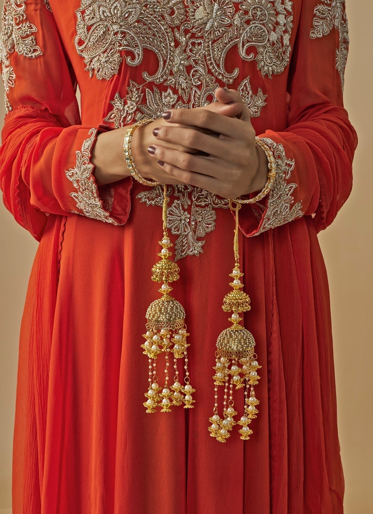 Vivinia by Vidhi Mehra Gold Plated Bridal Pearl And Floral KaleerasFabilicious Fashion