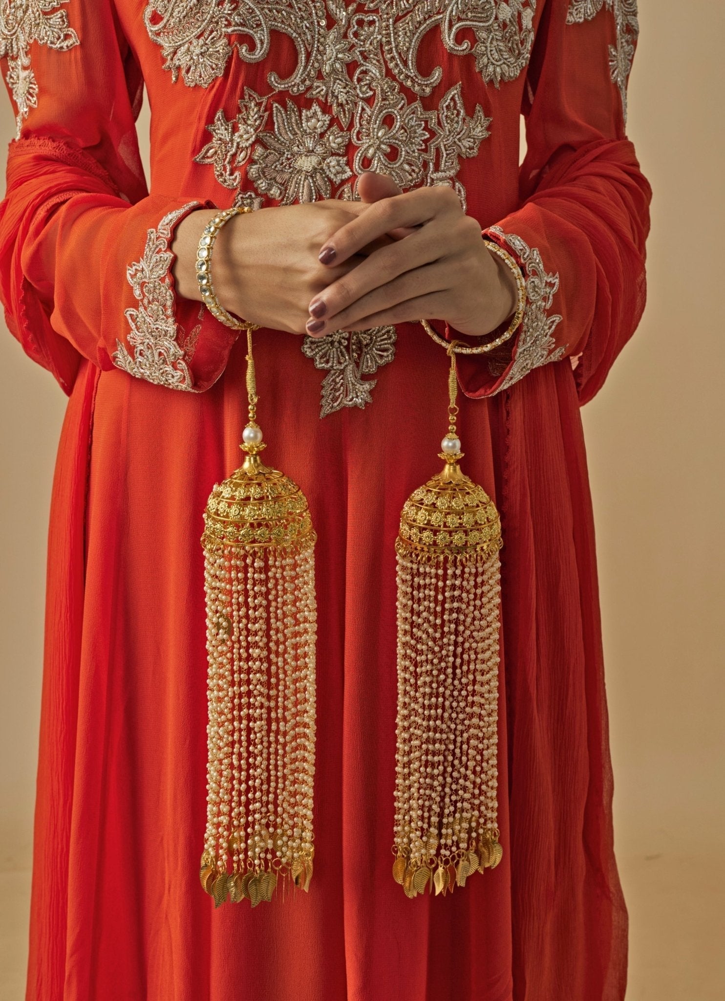 Vivinia by Vidhi Mehra Gold Plated Bridal Pearl String Leaf KaleerasFabilicious Fashion