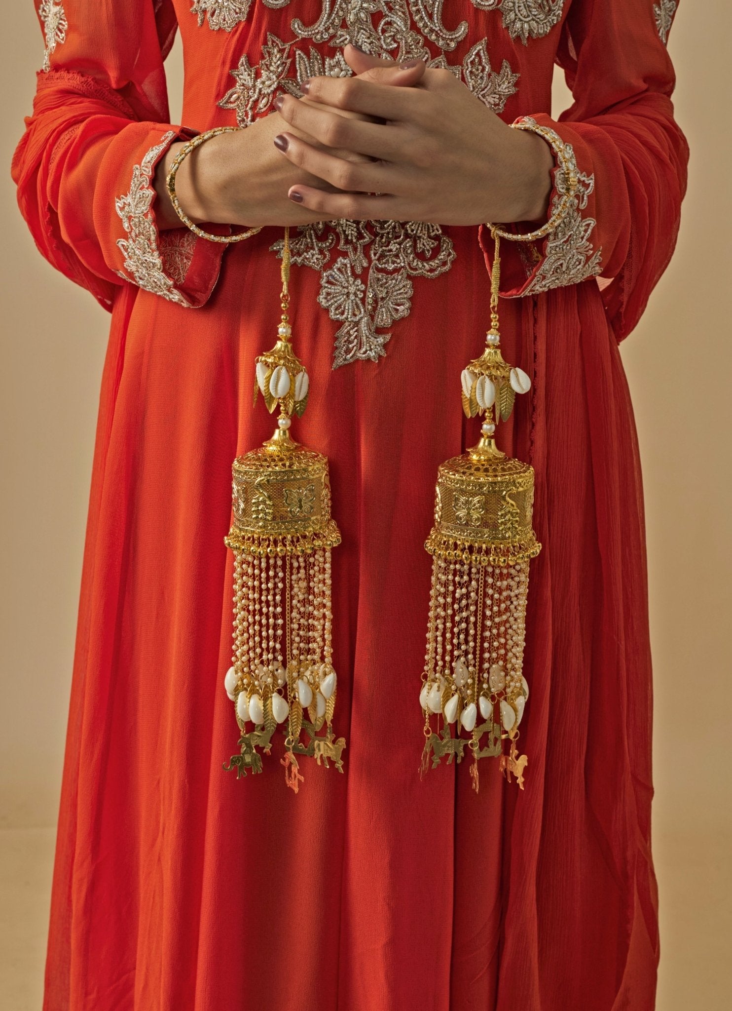 Vivinia by Vidhi Mehra Gold Plated Bridal Pearl String Shell KaleerasFabilicious Fashion