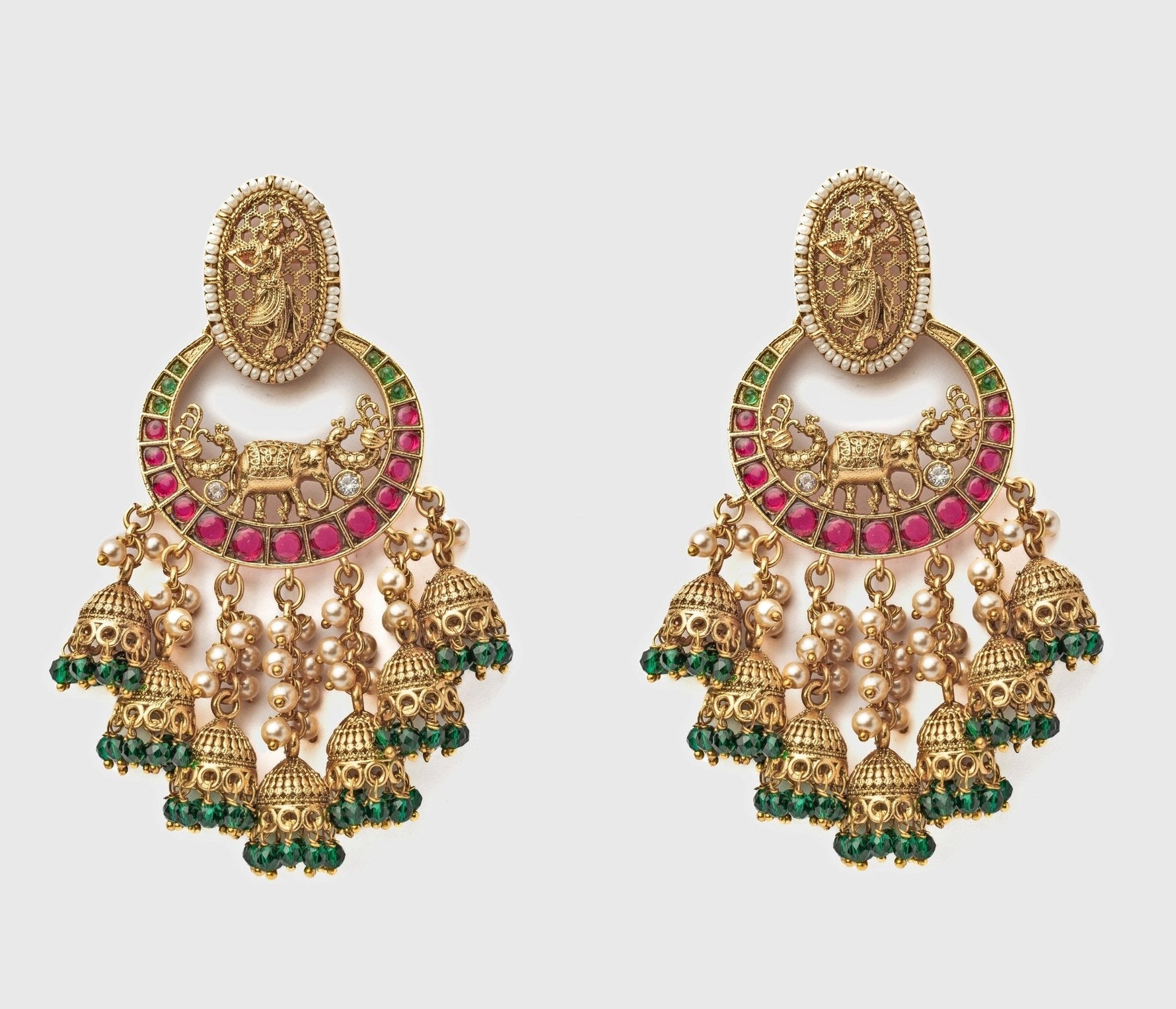 Vivinia by Vidhi Mehra Gold Plated Floral Green Chandbali EarringsFabilicious Fashion