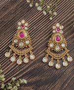 Vivinia by Vidhi Mehra Gold Plated Floral Pink And White Teardrop Chandbali EarringsFabilicious Fashion