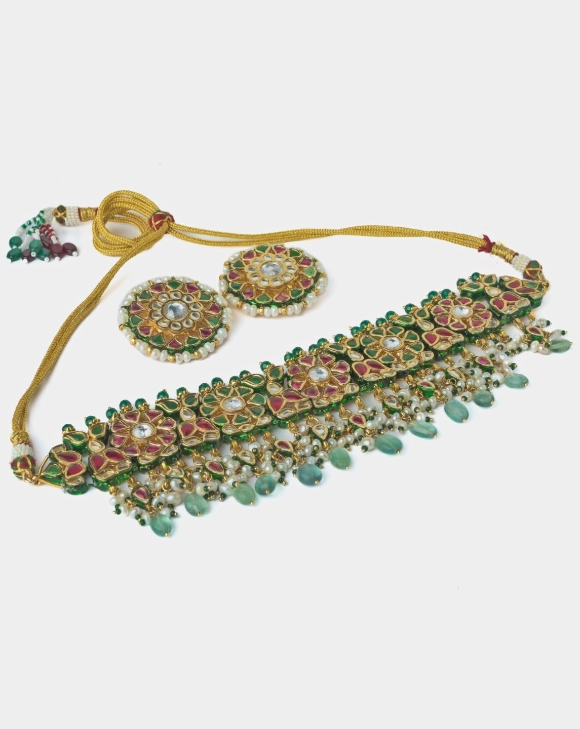 Vivinia by Vidhi Mehra Gold Plated Green And Pink Stone Choker Necklace SetFabilicious Fashion