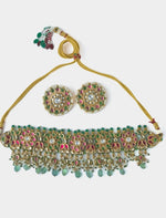 Vivinia by Vidhi Mehra Gold Plated Green And Pink Stone Choker Necklace SetFabilicious Fashion