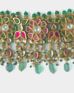 Vivinia by Vidhi Mehra Gold Plated Green And Pink Stone Choker Necklace SetFabilicious Fashion