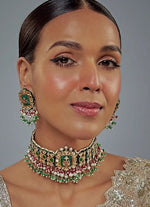 Vivinia by Vidhi Mehra Gold Plated Green And Red Kundan Choker Necklace SetFabilicious Fashion