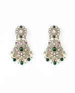 Vivinia by Vidhi Mehra Gold Plated Green And White Kundan Danglers EarringsFabilicious Fashion