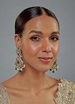 Vivinia by Vidhi Mehra Gold Plated Green And White Kundan Danglers EarringsFabilicious Fashion