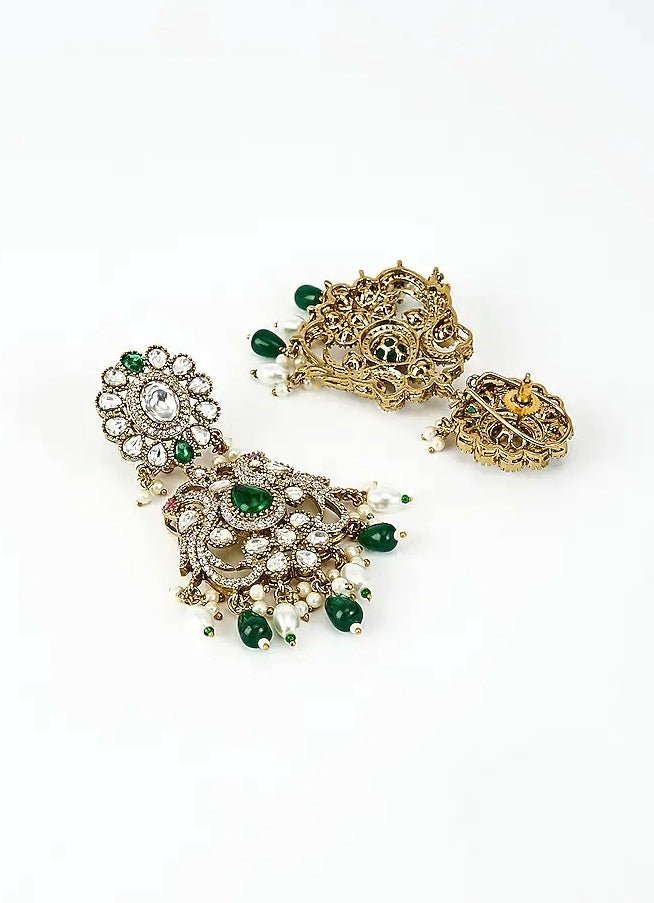 Vivinia by Vidhi Mehra Gold Plated Green And White Kundan Danglers EarringsFabilicious Fashion