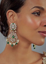 Vivinia by Vidhi Mehra Gold Plated Green And White Kundan Danglers EarringsFabilicious Fashion