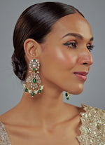 Vivinia by Vidhi Mehra Gold Plated Green And White Kundan Danglers EarringsFabilicious Fashion
