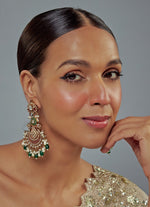 Vivinia by Vidhi Mehra Gold Plated Green Beaded Kundan Chandbali EarringsFabilicious Fashion
