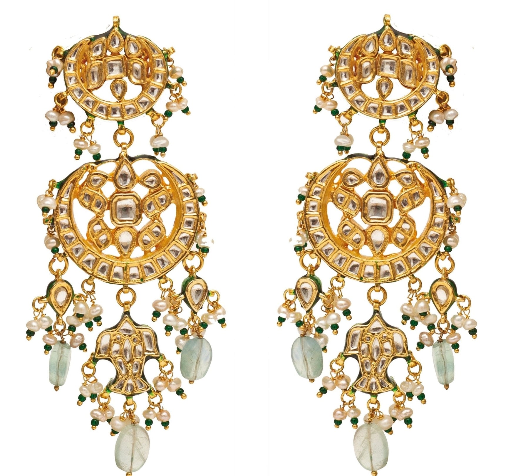 Vivinia by Vidhi Mehra Gold Plated Green Beaded Kundan Polki EarringsFabilicious Fashion