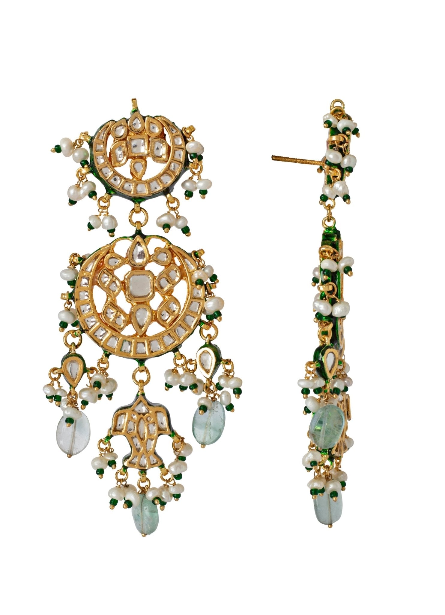 Vivinia by Vidhi Mehra Gold Plated Green Beaded Kundan Polki EarringsFabilicious Fashion