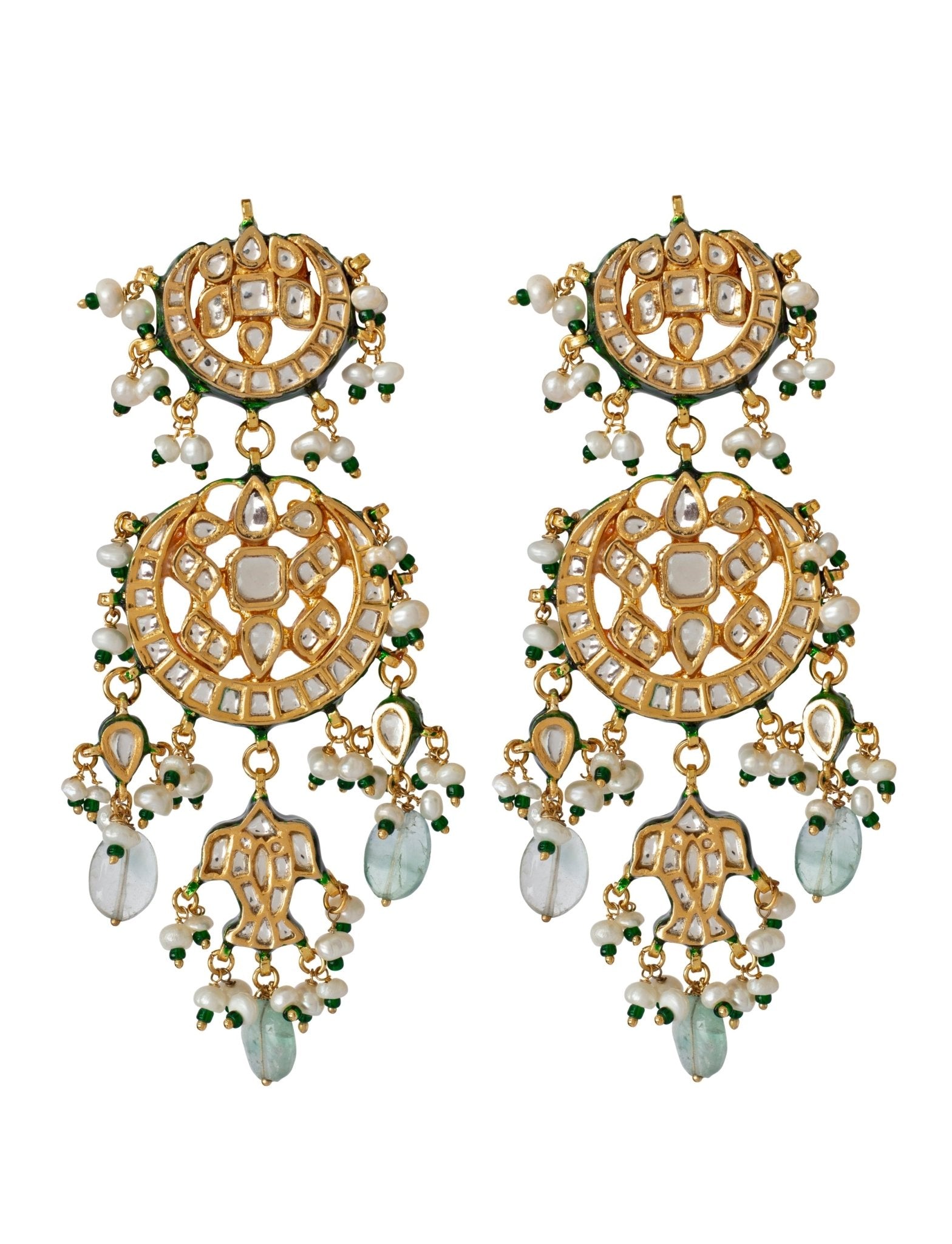 Vivinia by Vidhi Mehra Gold Plated Green Beaded Kundan Polki EarringsFabilicious Fashion