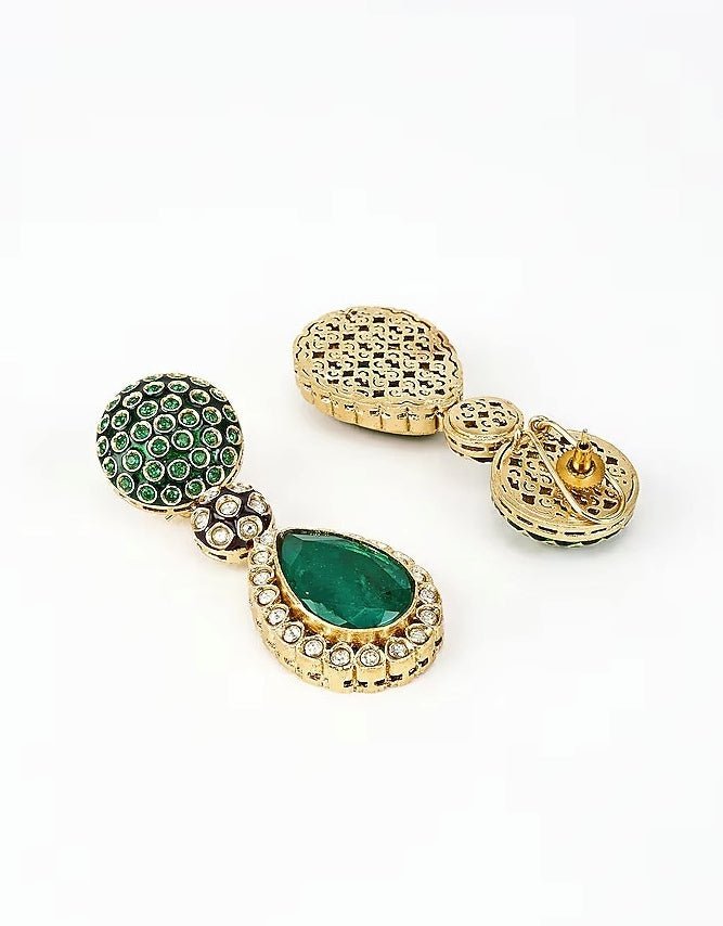 Vivinia by Vidhi Mehra Gold Plated Green Drop Kundan EarringsFabilicious Fashion