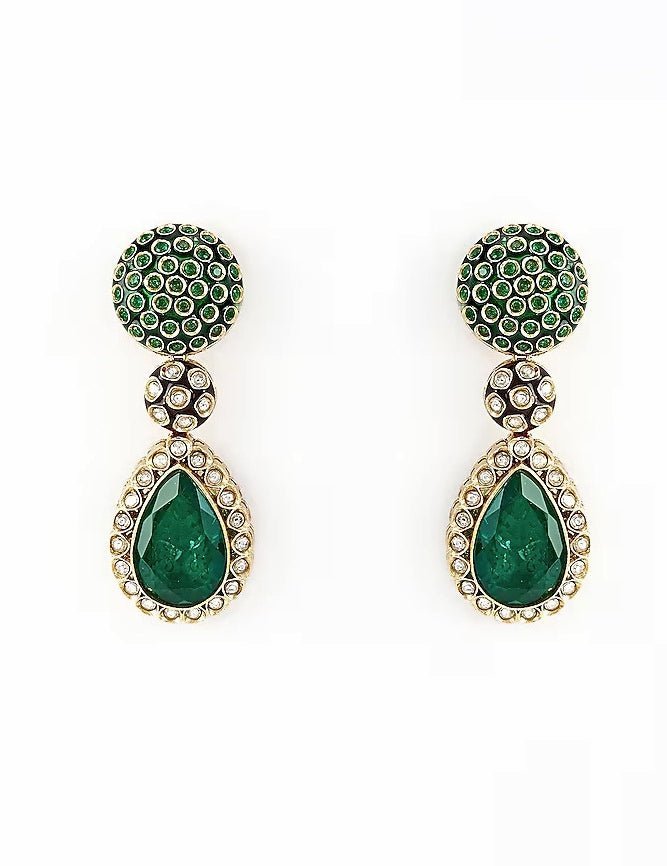 Vivinia by Vidhi Mehra Gold Plated Green Drop Kundan EarringsFabilicious Fashion